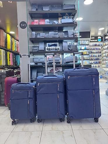 Səyahətçi üçün 3-lü tek kəmərli çamadan dəsti - Rəng: tünd mavi -