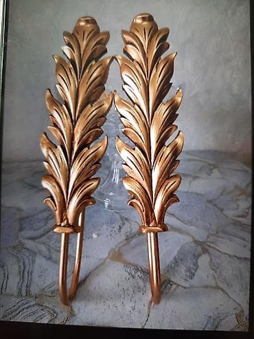 divar ici dus: Qızılı rəngdə dekorativ pərdə bağları – 2 ədəd dəst - Klassik yarpaq — 1