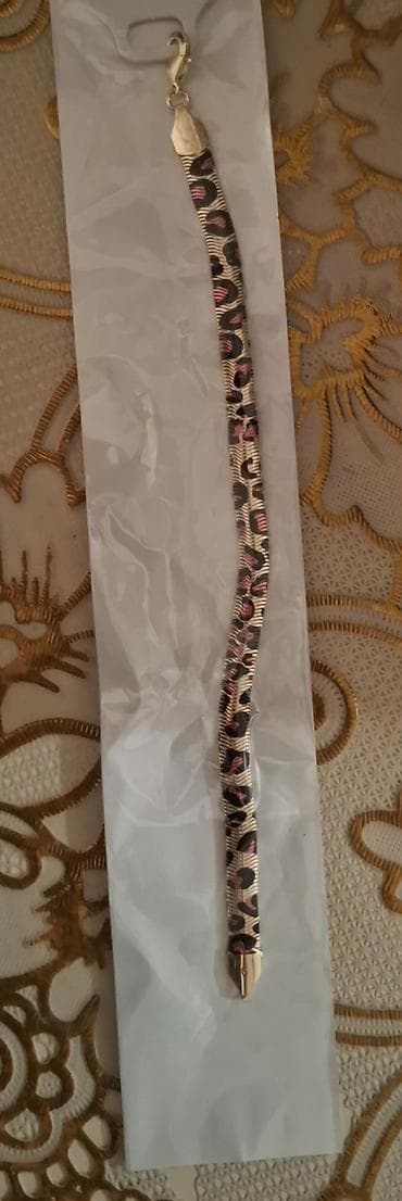 Бижутерия: Leopard naxışlı zəncir qolbaq - Rəng: qızılı detallarla qara/çəhrayı — 1