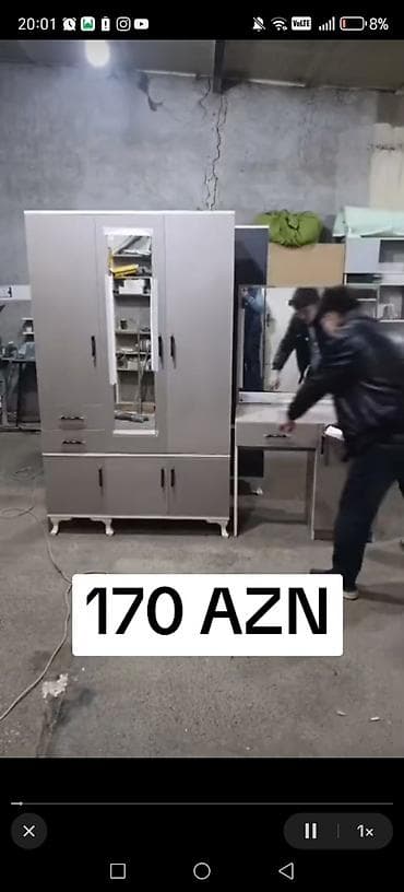 bal satisi: Geniş həcmli geyim dolabı və tualet masası dəsti. - Rəng: açıq boz. - — 1