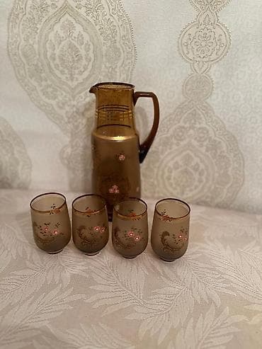 bal satisi: Qızılı naxışlı şüşə sürahi və stəkan dəsti - Dəst: 1 ədəd sürahi + 4 — 2