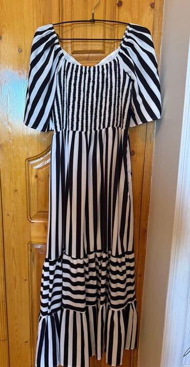 Коктейльные платья: Qara-ağ zolaqlı maxi don - Dizayn: Kontrast qara-ağ zolaqlı naxış — 1