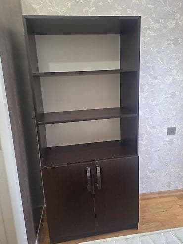 kitab skaflari: Tünd qəhvəyi rəngdə çoxfunksiyalı kitab/raf şkafı. - Üst hissə: 3 — 1