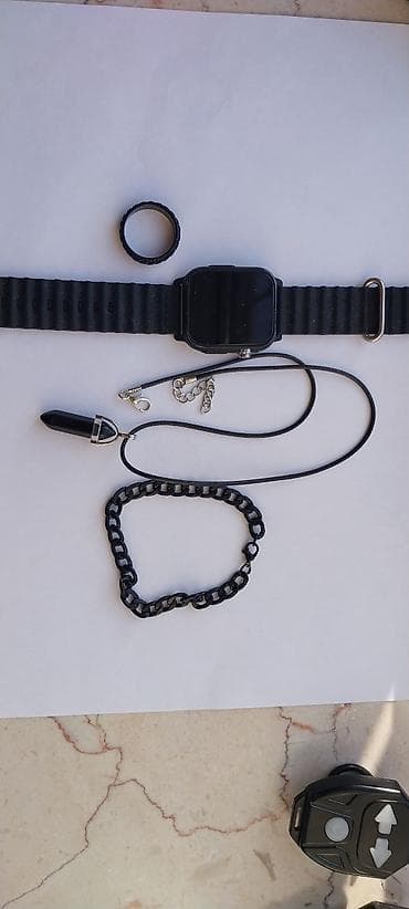 Qara aksesuar dəsti - Smart saat: kvadrat korpuslu, qara rəngli