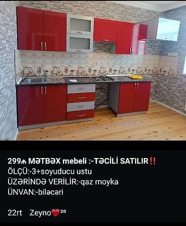 Mətbəx mebeli dəsti – təcili satılır Rəng: qırmızı-boz kombinasiya — 1