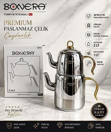 baklar ve cenler: Bonera Premium Paslanmaz Polad Çaydanlıq Dəsti - Türkiyə istehsalı - — 1