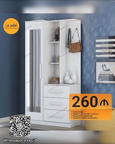 qamak nədir: 1 qapı, Güzgülü, Ağ, Digər material, Açılan, Düz dolab — 1