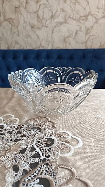 sufre: Şüşə meyvə/salat qabı Diametr 22 sm - Material: qalın, şəffaf şüşə - — 1