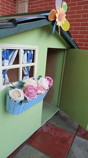 ucuz lüsturlar: Uşaq oyun evi – dekorativ həyət/bağca daxması - Material: taxta — 2