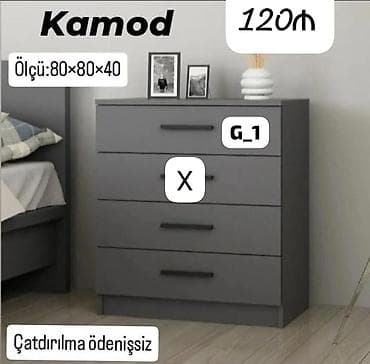 Kamod – 4 çekmecəli, kompakt dizayn. - Rəng: tünd boz - Ölçü: 80×80×40 — 1