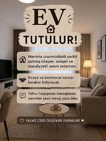 аренда комнаты: Ozum xanimam şerikli qalmaq xanım axdaram əv pulu yari o verecem yari — 1