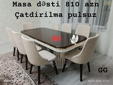 Yeni, Açılmayan, Dördbucaq masa, 6 stul