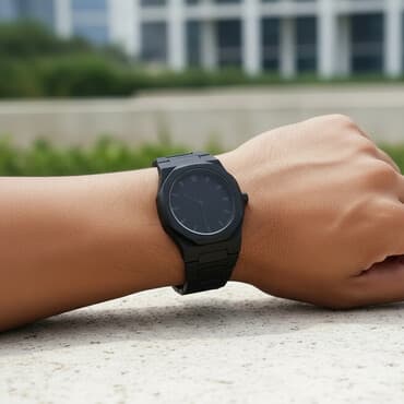 Minimalist qara qol saatı - Rəng: tam qara (mat effektli) - Korpus