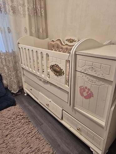 çilek beşik: Oğlan və qız üçün, İşlənmiş, Dördbucaq, Beşik, Matras ilə — 3