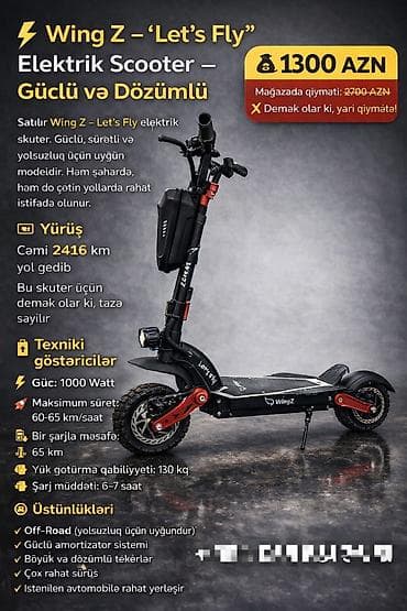 Skuter ela veziyyetde. Qiymet 1300 azn Alinib nagdi 2800 azn Tecili