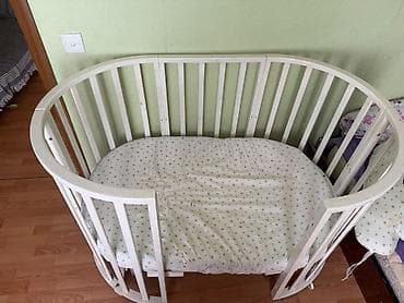 islenmis matras: Uşaq beşiyi – oval formalı, ağ rəngdə taxta karkas - Oval dizayn — 2
