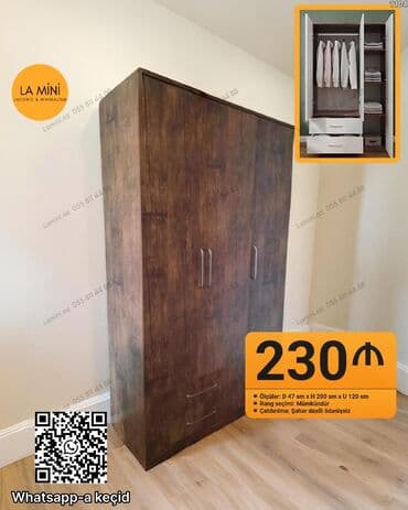 paltar asılan: Yeni, Açılan, 3 qapılı Düz dolab, Qarderob, paltar dolabı, Azərbaycan — 1