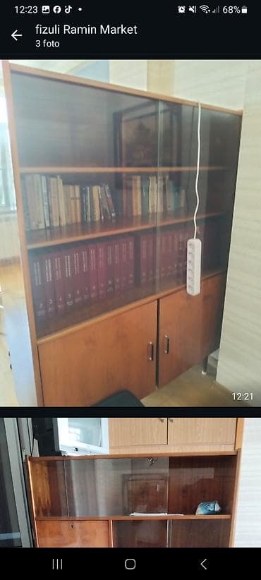 uzun divanlar: Retro mebel dəsti 1) Böyük vitrinli divar dolabı - Material: taxta — 2