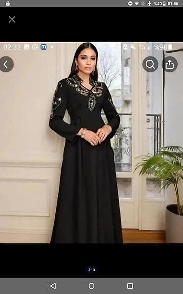 libas: Qara rəngli uzun don – daş və muncuq bəzəkli - Stil: Uzun, düz — 3