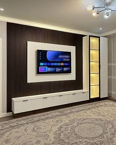 Sifarişlə ev mebeli: Müasir TV divar paneli və media konsolu dizaynı - Dizayn: Minimal və — 10