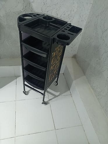 Bərbər/salon üçün çoxfunksiyalı servis arabası - Rəng: qara - — 3