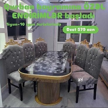 divan krislo: Qonaq otağı üçün, Yeni, Açılmayan, Dördbucaq masa, 6 stul — 1