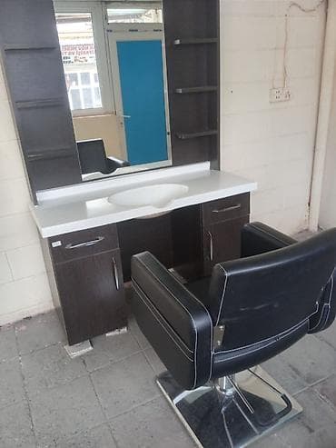 Salon, tibbi mebel dəsti: Bərbər mebeli dəsti – güzgülü stol və hidravlik kreslo - Komplekt — 3