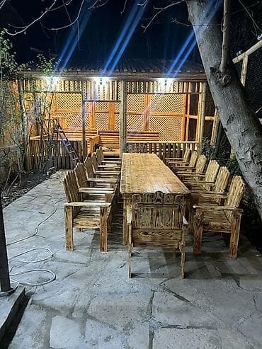 bag evi mebelleri: Yeni, Kvadrat masa, Açılmayan, Stullar ilə, Taxta, Azərbaycan — 4