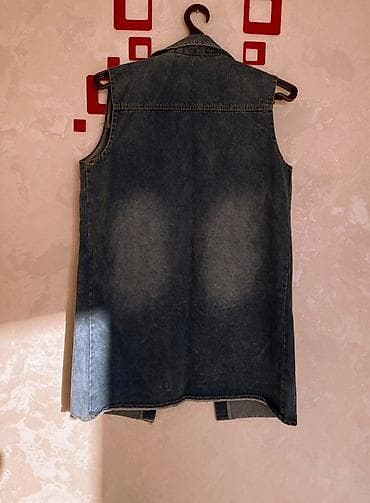 lego satış: Uzun Cins Jilet - Material: qalın denim (cins) - Rəng: tünd mavi — 2
