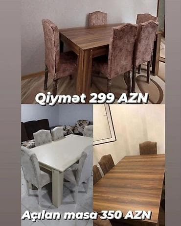 Qonaq otağı üçün, Yeni, Açılan, Dördbucaq masa, 4 stul