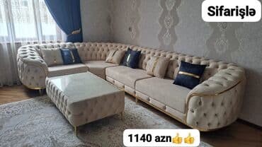 Sifarişlə taburetkalar: Lux dizaynlı künc divan dəsti – sifarişlə. - Yumşaq krem rəngli — 1