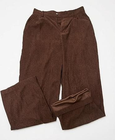 Qəhvəyi manjetli klassik şalvar - Material: qalın xətli mançester