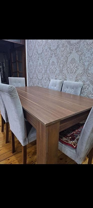 Qonaq otağı üçün, İşlənmiş, Dördbucaq masa, 6 stul — 1