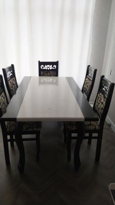 stol stul ikinci el: Maşa və 6 stul.əla vəziyyətdə.masa acilir.bagli vəziyyətdə — 1