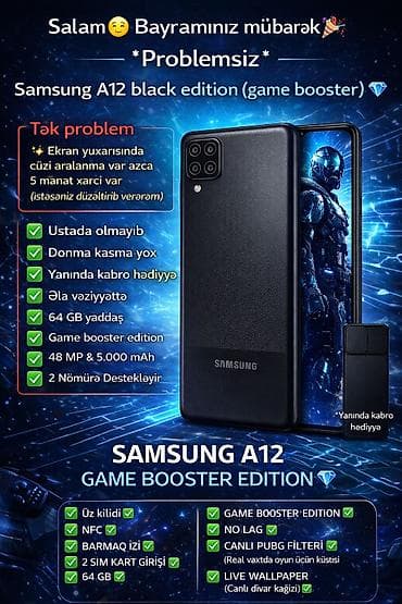 Samsung Galaxy A12, 64 GB, rəng - Qara, İki sim kartlı