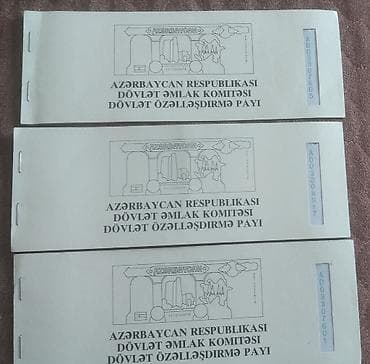 Şəxsi əşyalar: 3 ədəd özəlləşdirmə payı var, qiymət 1əd 50 azn. 3ün biyerdə alana — 1