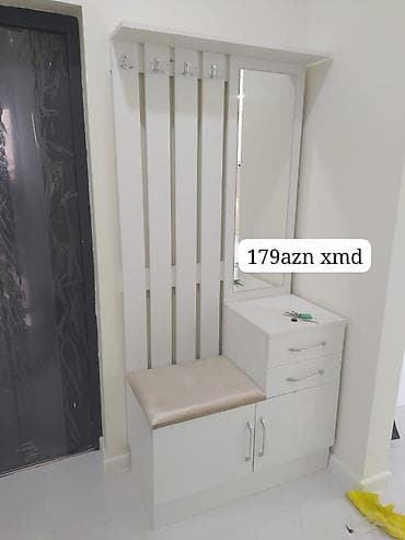 mebel şkaf: Dəhliz üçün çoxfunksiyalı divar askısı və şkaf dəsti. - Rəng: ağ - — 1