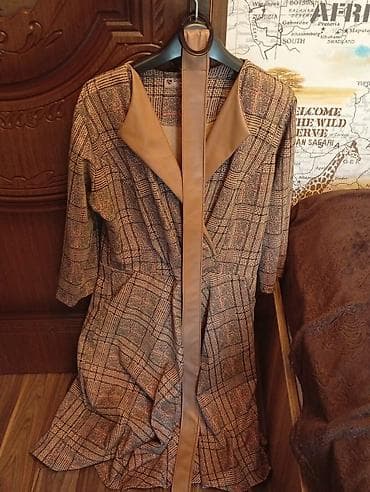 Qadın paltarı – klassik dama naxışlı, 3/4 qol - Rənglər: boz-qəhvəyi