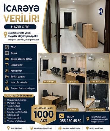 ofisler: İcarəyə verilir Yerləşmə: - Maksı Marketə yaxın, Heydər Əliyev — 1