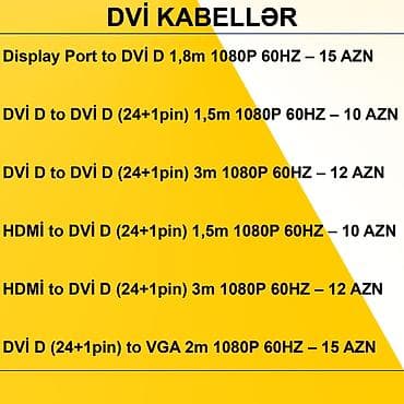 to: DVİ Kabellər ⭐Display Port to DVİ D 1,8m 1080P 60HZ – 15 AZN ⭐DVİ D — 2