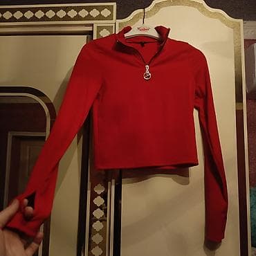 zara qadın: Qırmızı qadın üst geyimi – yarımfermuarlı, uzunqollu, qısa kəsim — 2
