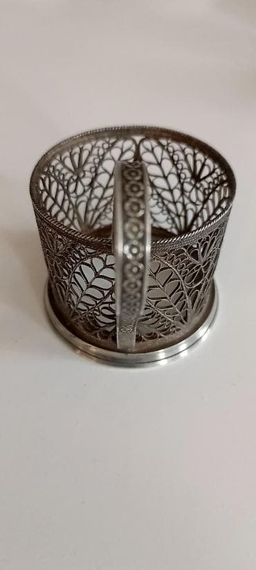 qül: Gümüş naxışlı stəkanaltı (filigran işləmə) - Material: metal; zərif — 1