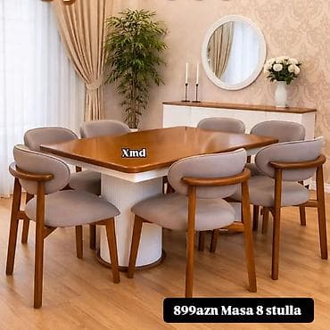 boru: Xmd brendindən yemək otağı dəstləri 1) Oval ağ masa + 8 ədəd yumşaq — 2