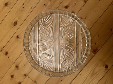 Столовые приборы: Şüşə servis sinisi – dairəvi, oyma naxışlı - Material: qalın, şəffaf — 3