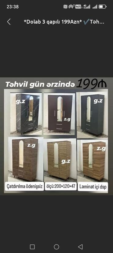 Dolablar: Yeni, 3 qapılı Düz dolab, Dolab-asılqan — 1