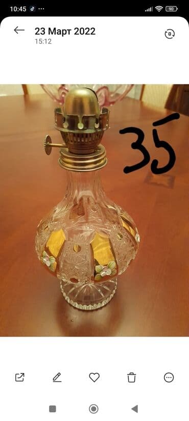 вазы из богемского стекла: Bəzəkli şüşə kerosin lampası - Korpusu kəsimli dekorlu qalın şüşədən — 1