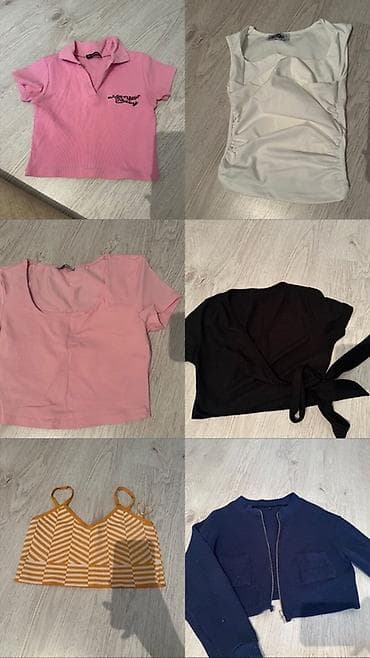 sumqayitda jaket: Qız geyimləri dəsti – 6 ədəd üst geyimi - Açıq çəhrayı polo kroplu — 1