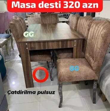 Tulumlar: Qonaq otağı üçün, Yeni, Dördbucaq masa, 6 stul — 2