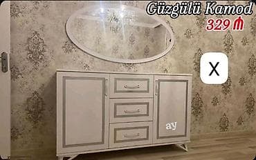 guzgulu komot: Güzgülü kamod - Rəng: ağ, boz haşiyələr ilə - Komplekt: iri oval — 1