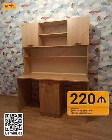 Düz masa, Stulsuz, Polkalı, Siyirməli, Teksturalı laminat — 1